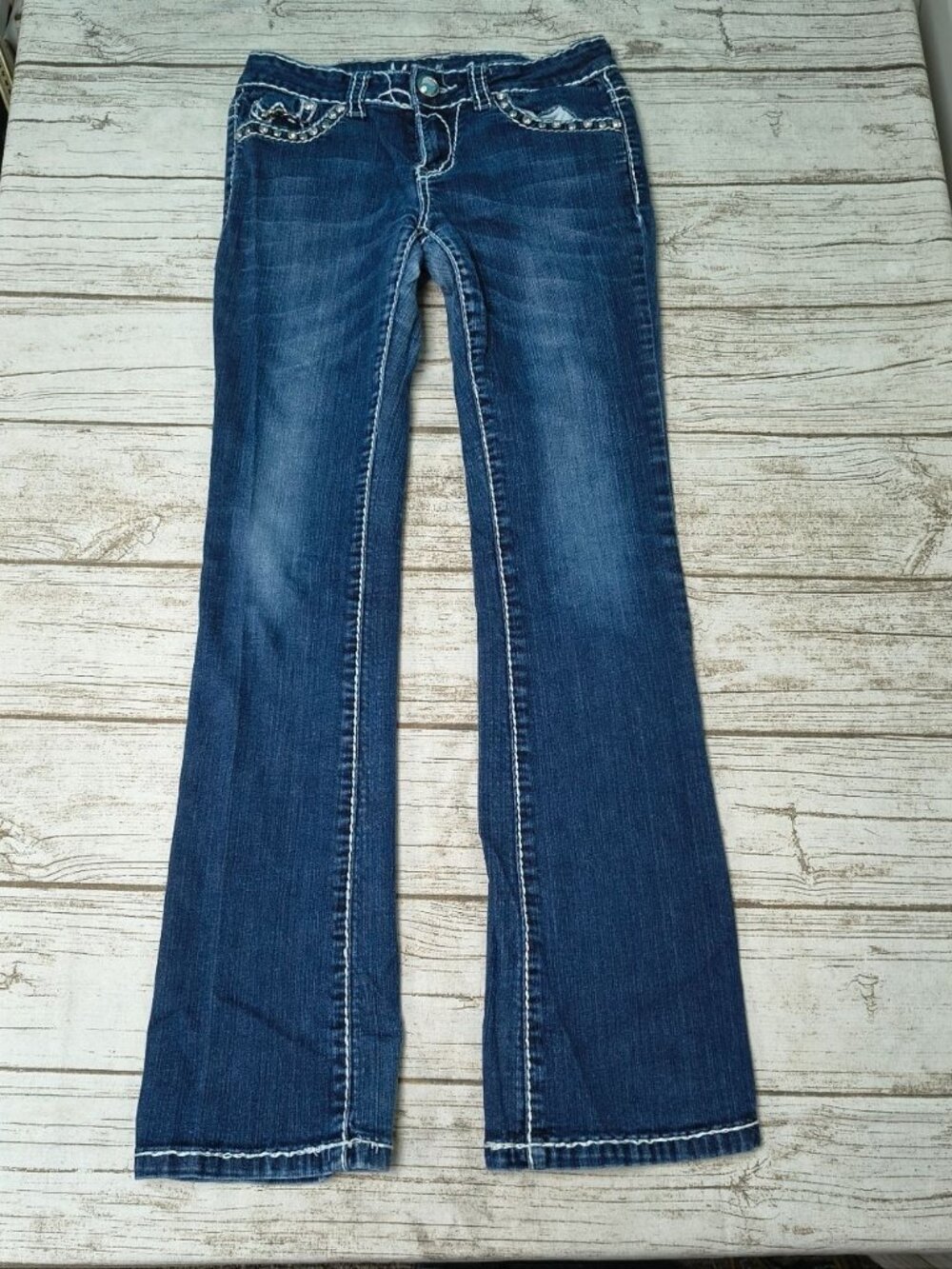 Miss Chic Y2K Rhinestone Ultra Low Rise Jeans Size 7 - Picture 2 of 12